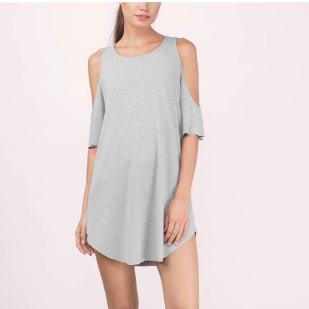Tobi Gray Day Dream Cold Shoulder Curved Hemline Mini Dress Size M